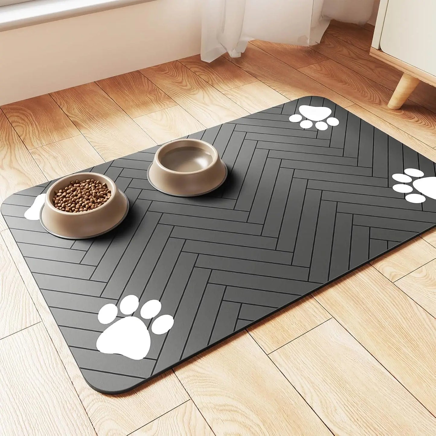 Absorbent Pet Feeding Mat With Waterproof Backing For Food And Water Bowls