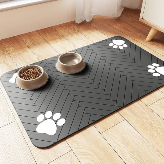 Absorbent Pet Feeding Mat With Waterproof Backing For Food And Water Bowls