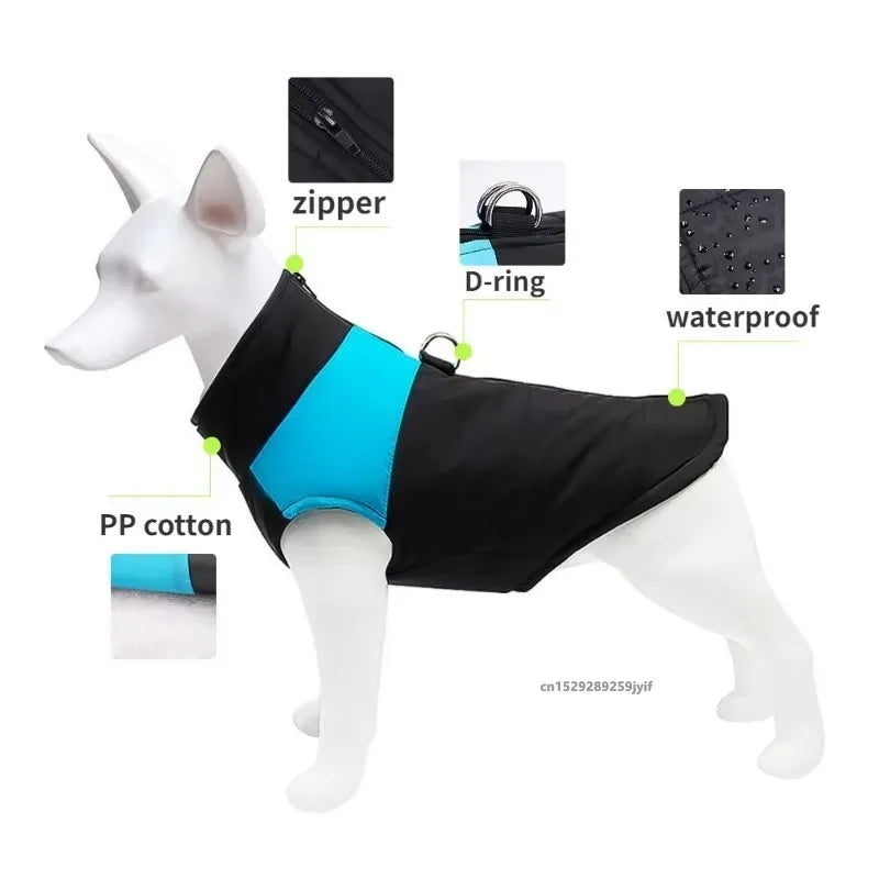 Waterproof Warm Dog Coat Winter Vest Padded Zipper Jacket