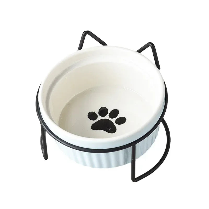 Ceramic Tilt Bowl Elevated Pet Feeder With Bracket For Cats And Dogs