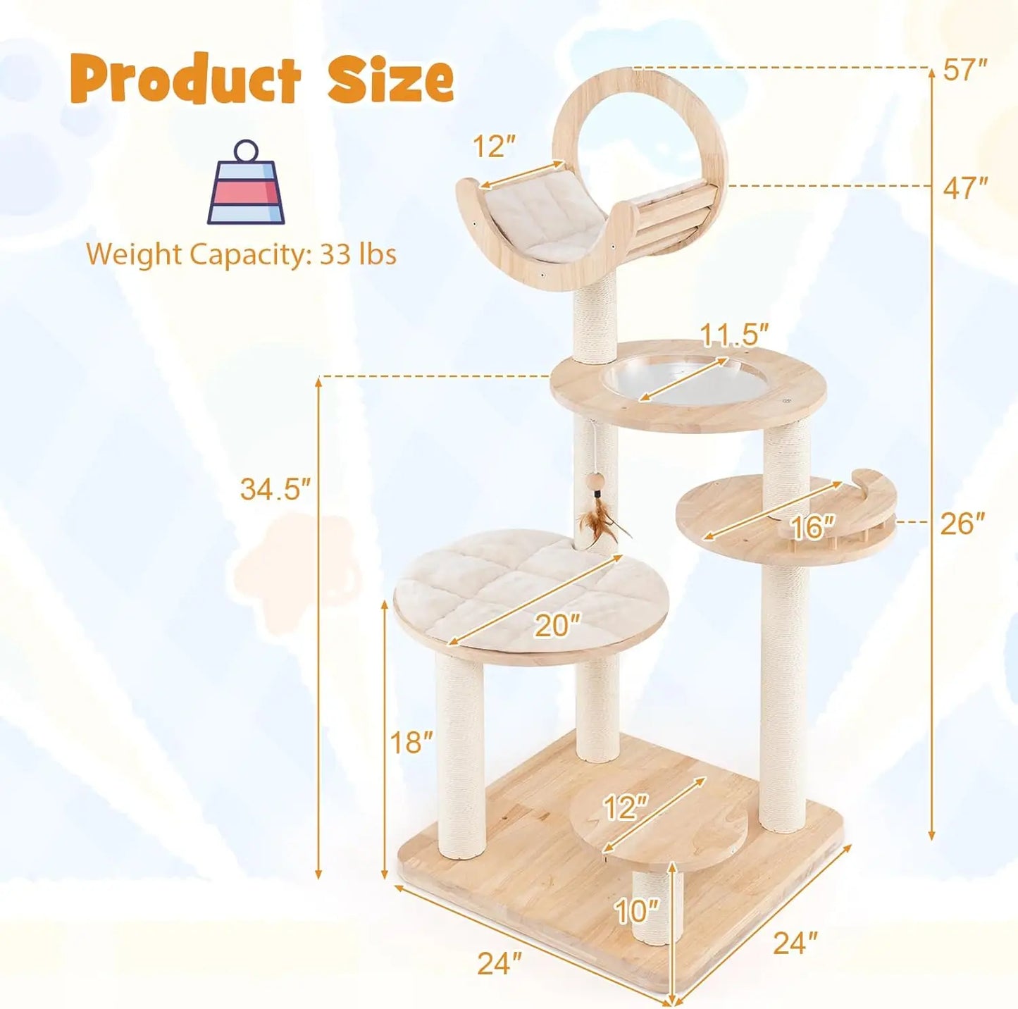 Solid Wood Cat Tree 4 In 1 Building Block Large Cat Tower With Space Capsule Nest And Sisal Scratching Posts