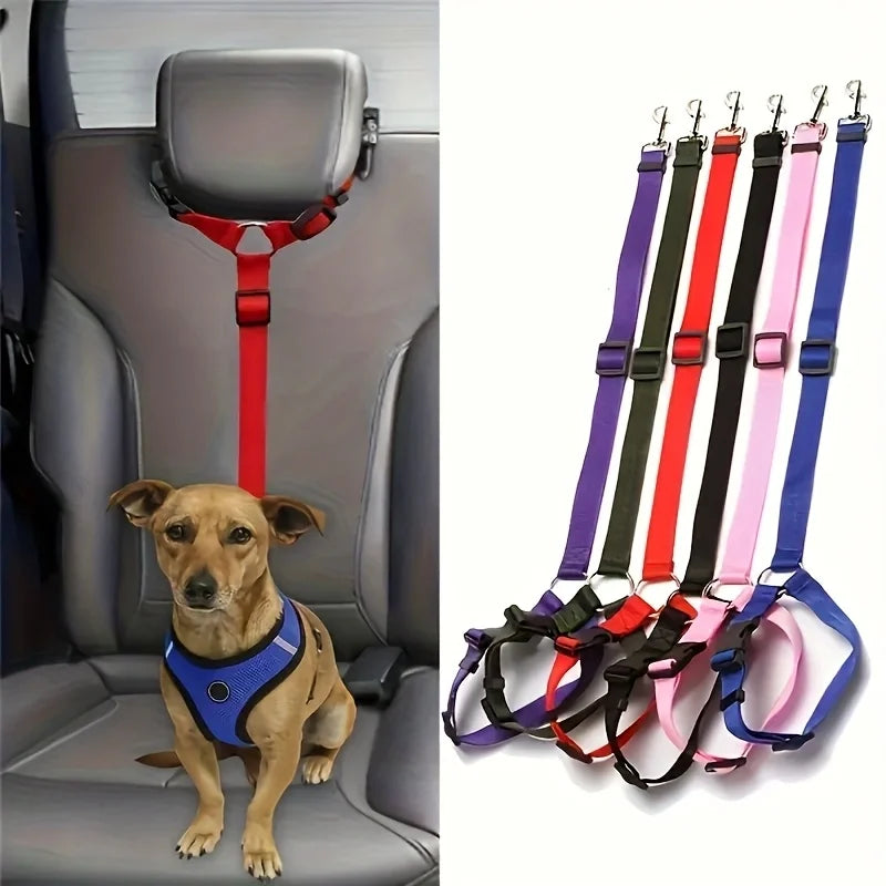 Two In One Pet Car Seat Belt And Nylon Leash For Dogs Adjustable Backseat Safety Features
