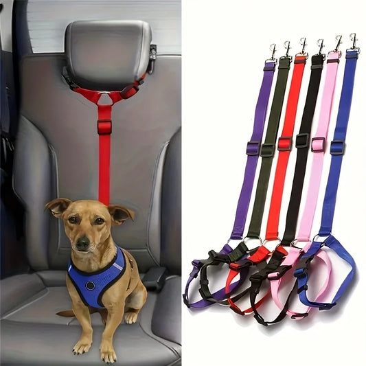 Two In One Pet Car Seat Belt And Nylon Leash For Dogs Adjustable Backseat Safety Features