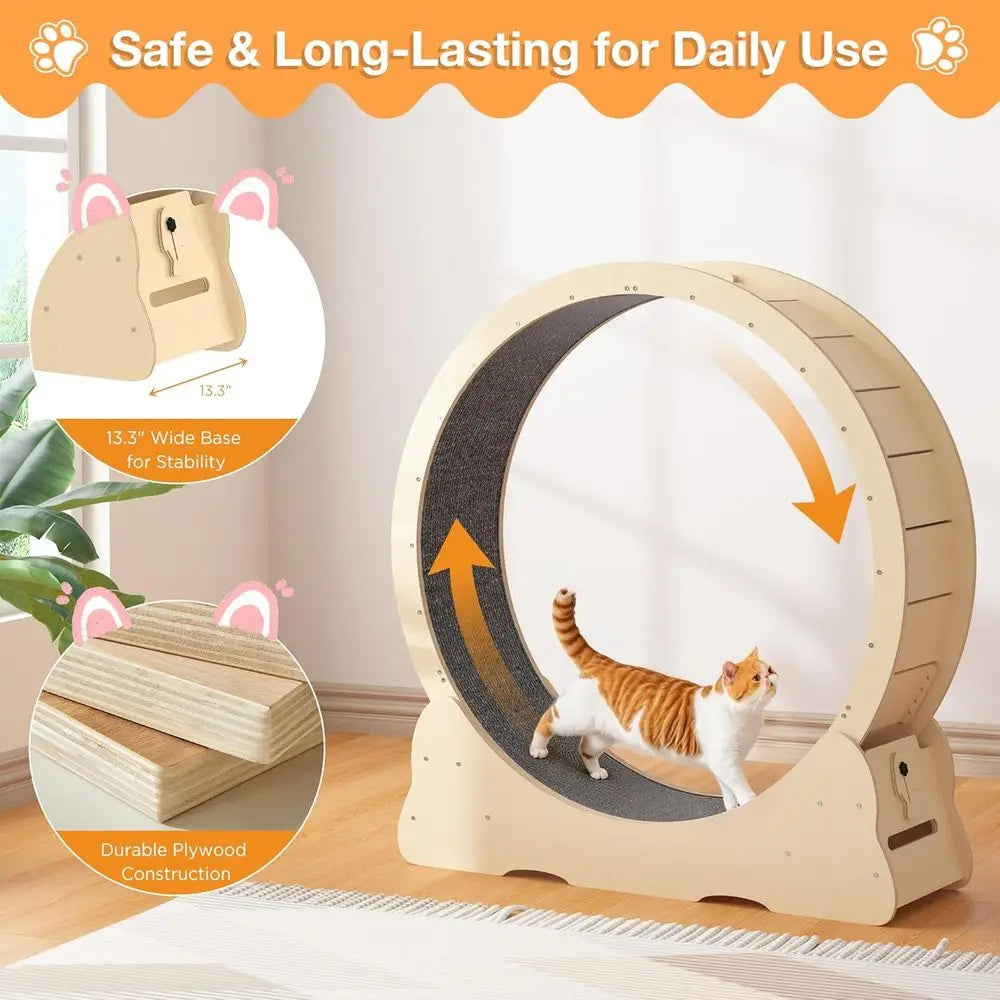 Silent Indoor Cat Exercise Wheel With Removable Carpet