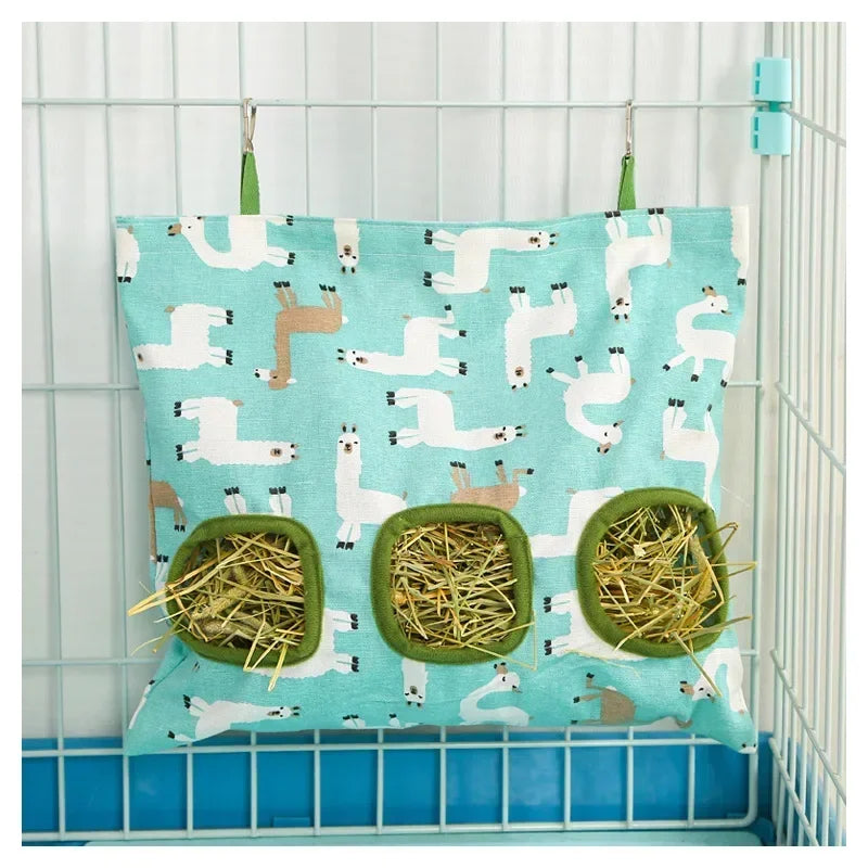 Hanging Hay Bag for Guinea Pigs and Small Animals Triple Hole Feeding Dispensers