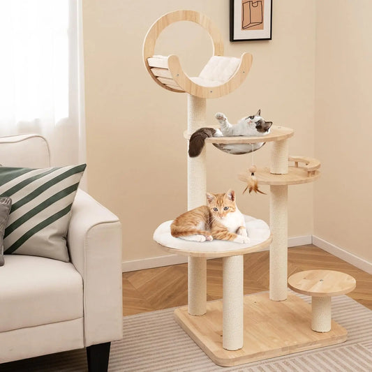 Solid Wood Cat Tree 4 In 1 Building Block Large Cat Tower With Space Capsule Nest And Sisal Scratching Posts