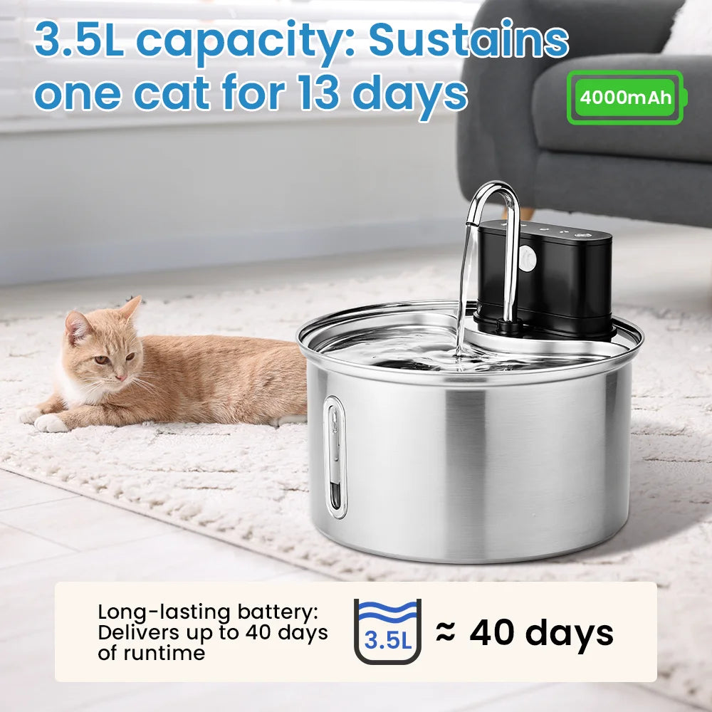 Cityflee Stainless Steel DomesticCat Water Fountain Sensor Wireless Automatic Dispenser
