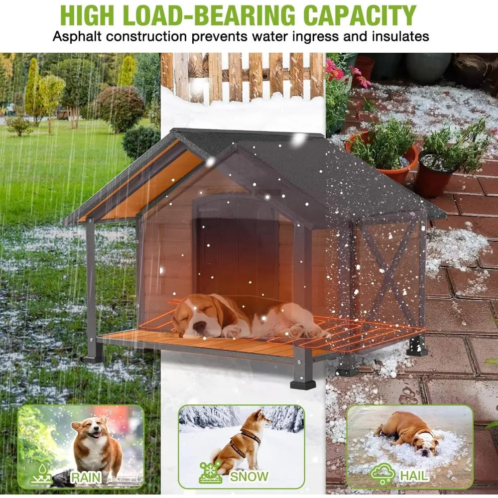 Thermally Heated Outdoor Dog House Insulated Weatherproofing Wooden Kennel HeatingPad