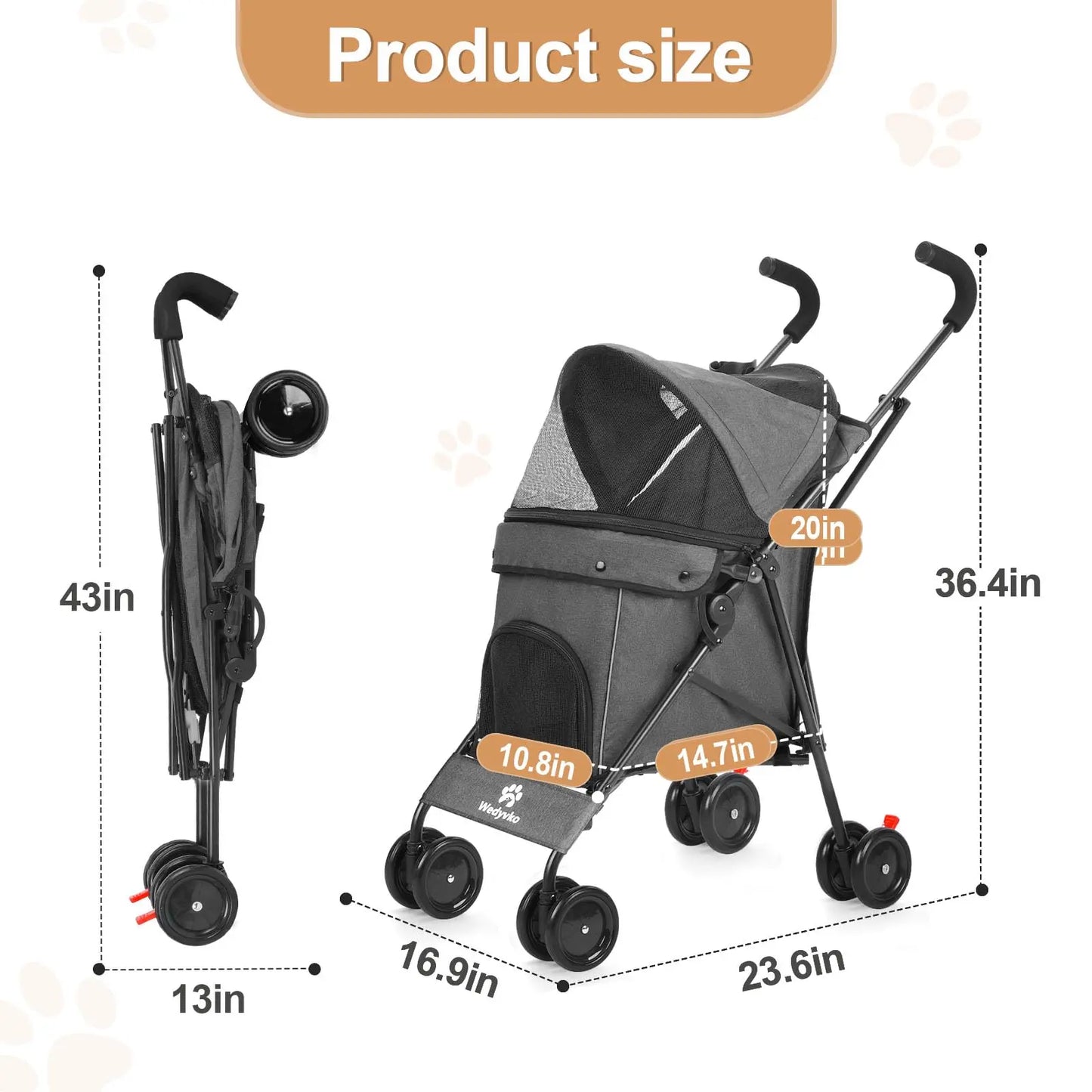 Travel Portable Dog Stroller For Small Dogs And Cats Pet Carrier With Easy Fold System