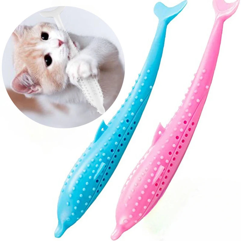 Fish-Shaped Silicone Cat Teeth Brushing Toy Non-Toxic Chew Interactive Experience