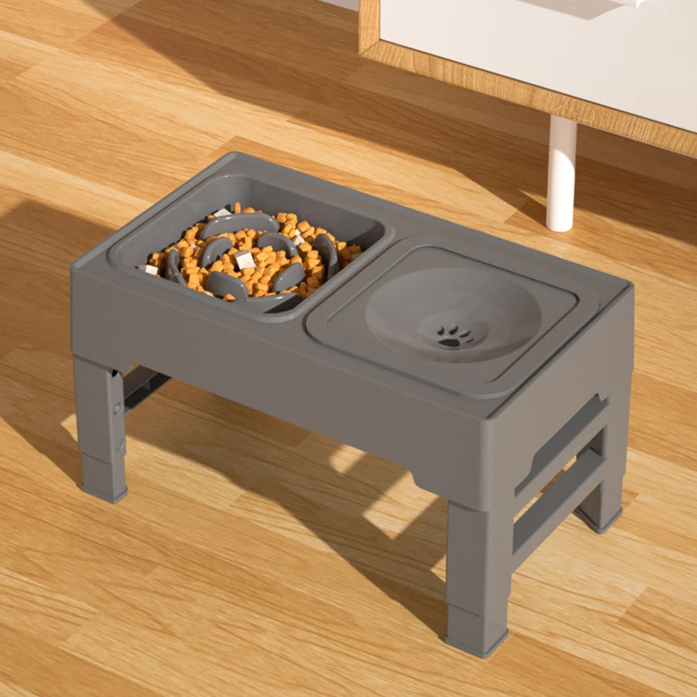 Twister.CK Elevated Slow Feeder Dog Bowl Stand 4-Height Stainless Bowls