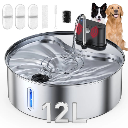 Cityflee Stainless Steel Pet Water Fountain With Motion Sensor And Rechargeable Filtration For Cats And Dogs