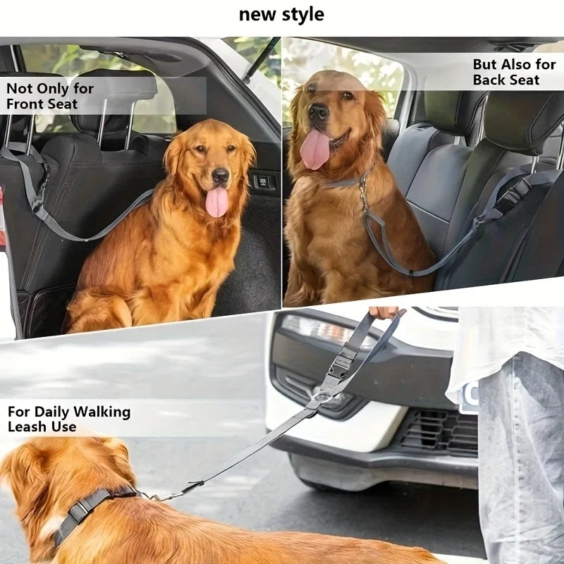 Two In One Pet Car Seat Belt And Nylon Leash For Dogs Adjustable Backseat Safety Features
