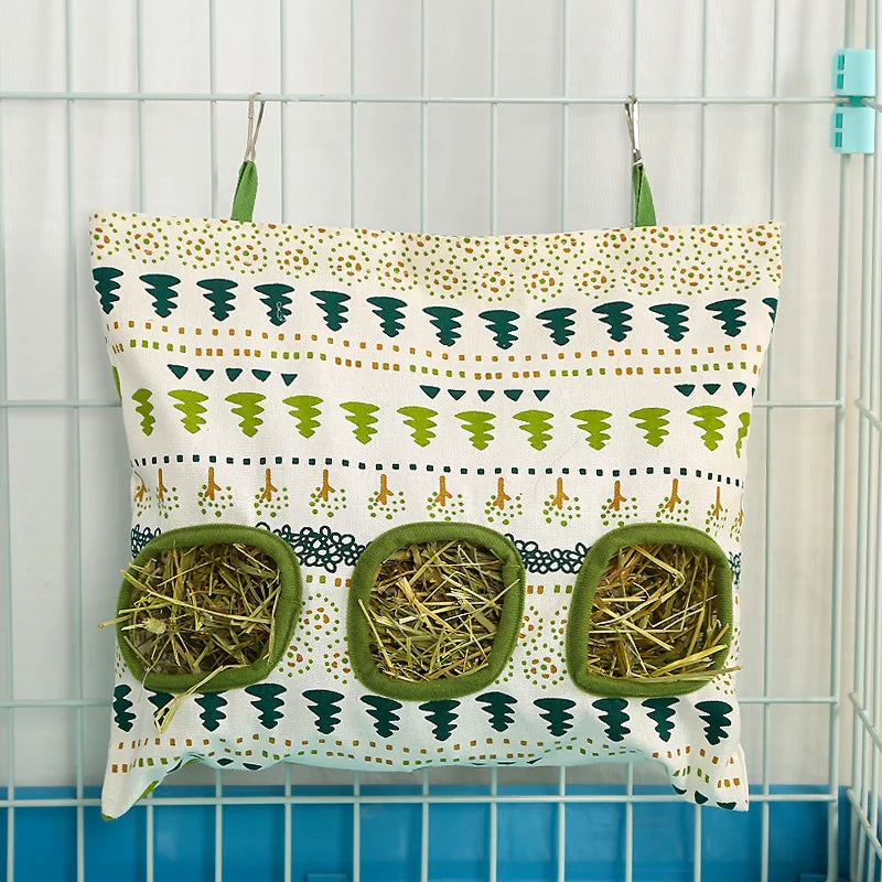 Hanging Hay Bag for Guinea Pigs and Small Animals Triple Hole Feeding Dispensers