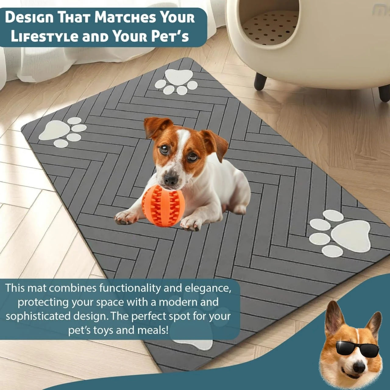 Absorbent Pet Feeding Mat With Waterproof Backing For Food And Water Bowls