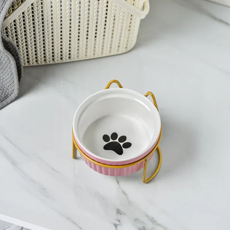 Ceramic Tilt Bowl Elevated Pet Feeder With Bracket For Cats And Dogs