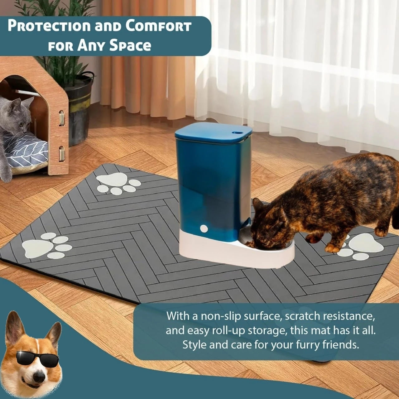 Absorbent Pet Feeding Mat With Waterproof Backing For Food And Water Bowls