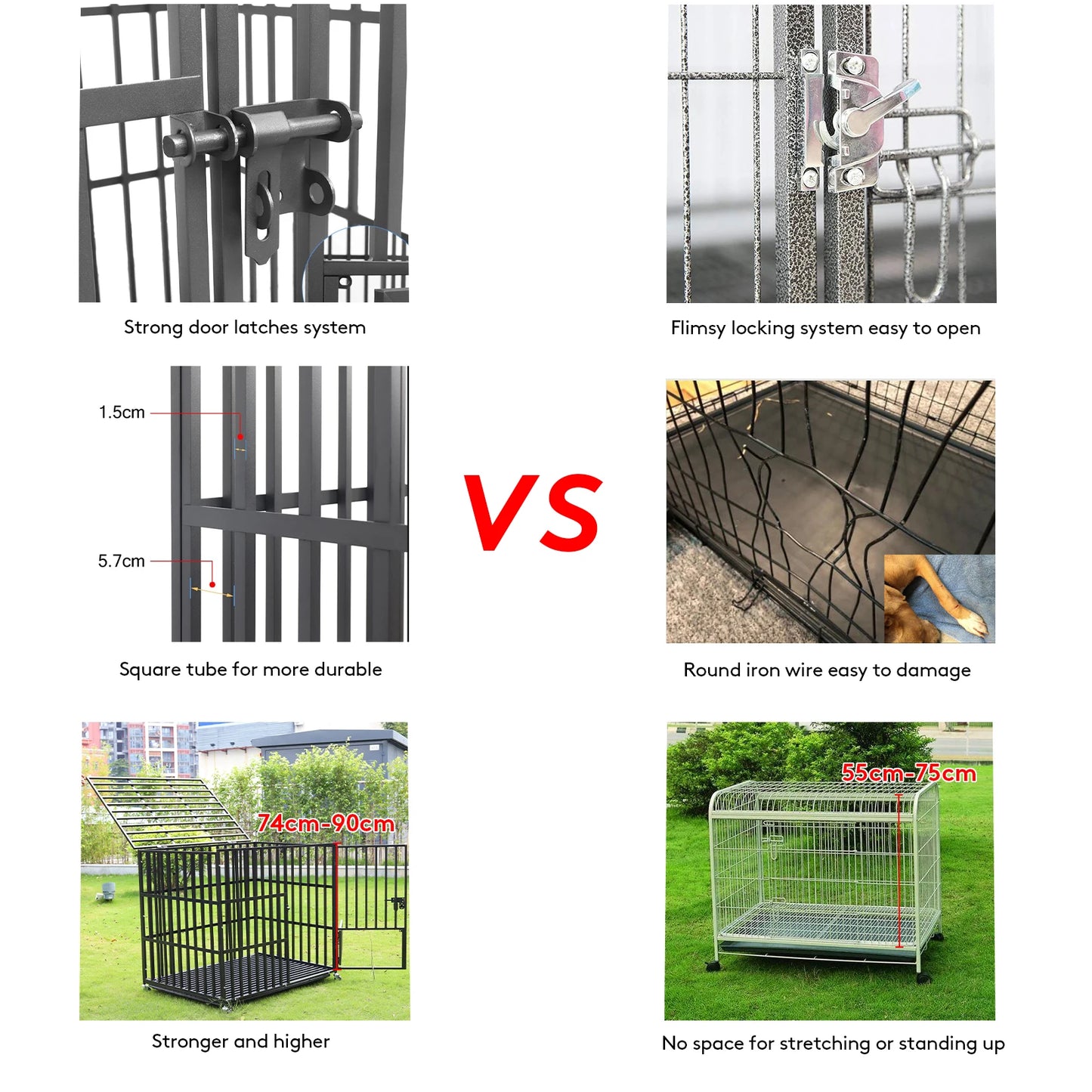 BINGOPAW Heavy Duty Dog Crate With Four Lockable Wheels Three Doors Removable Tray
