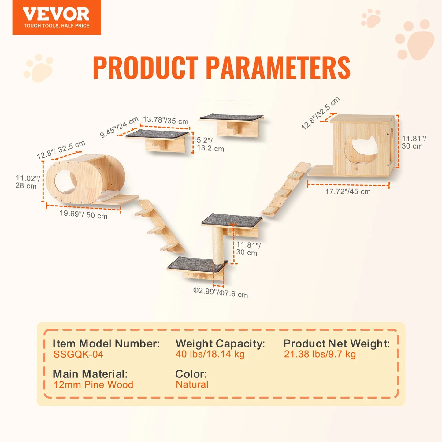 SucceBuy Wall Mounted Cat Shelves and Perches Kit for Cats