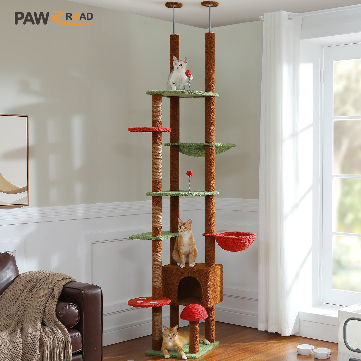 PETEPELACN Cat Tree Floor To Ceiling Tower With Adjustable Height, Condo, Hammock, Scratching Post