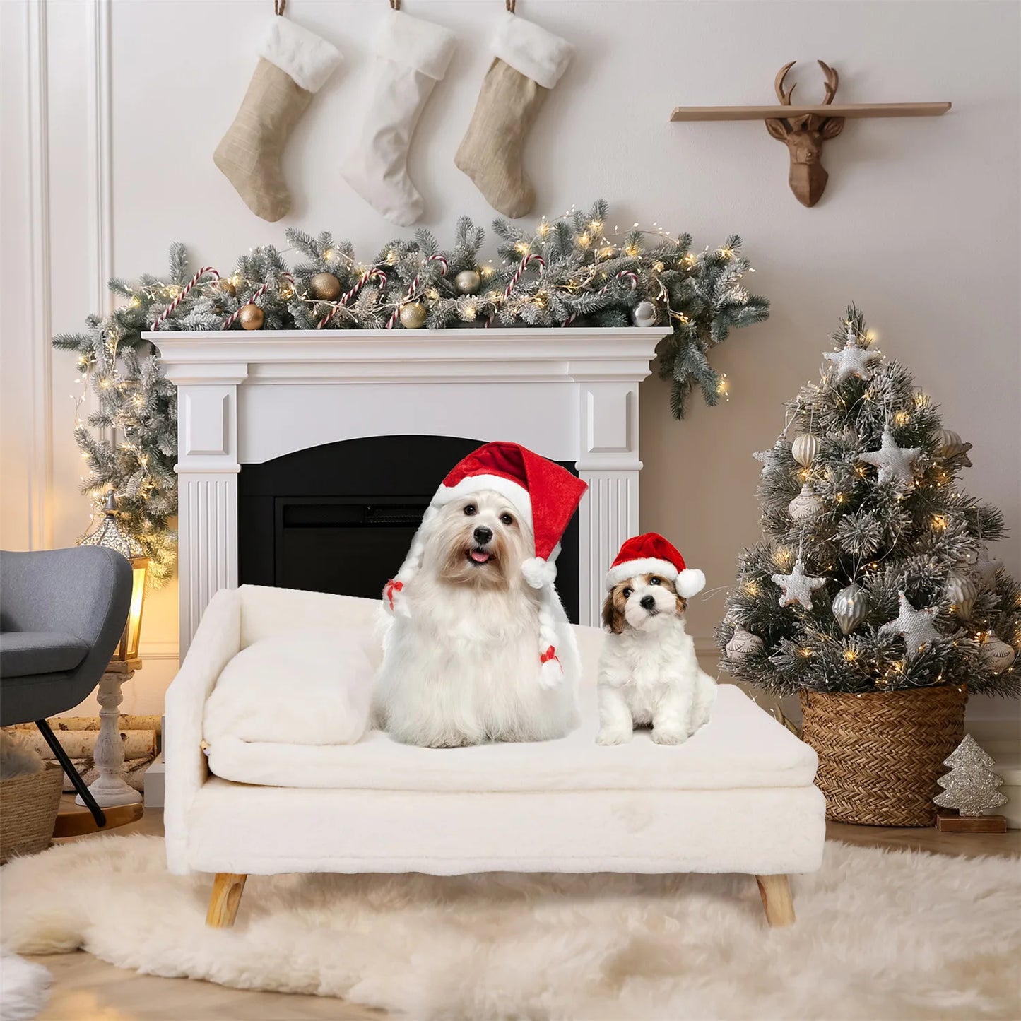 BINGOPAWCN Elevated Pet Bed Nordic Stool Bed With Cozy Pad