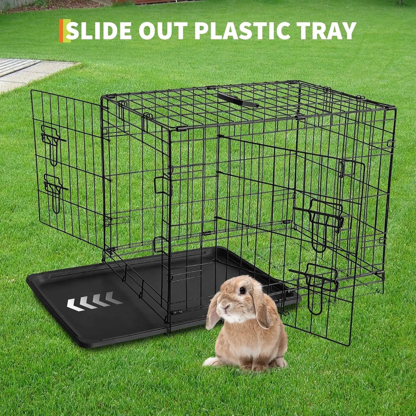 HiMISSCN Portable Folding Rabbit Cage With Slide Out Tray And Dual Doors Durable Metal Habitat For Indoor Small Pets