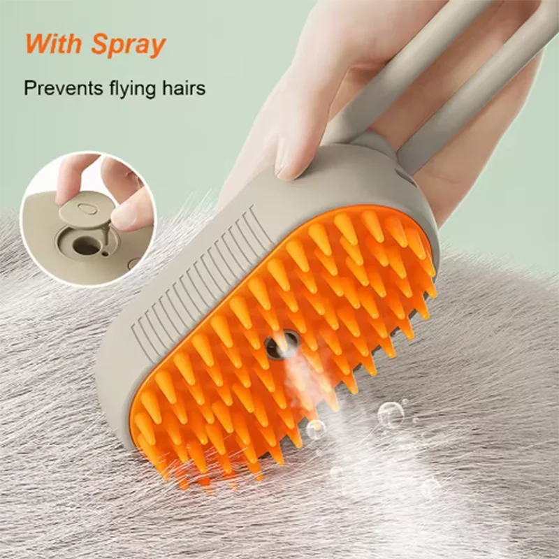 Cat Dog Pet Massage Brush With Steam Spray Folding Rotatable