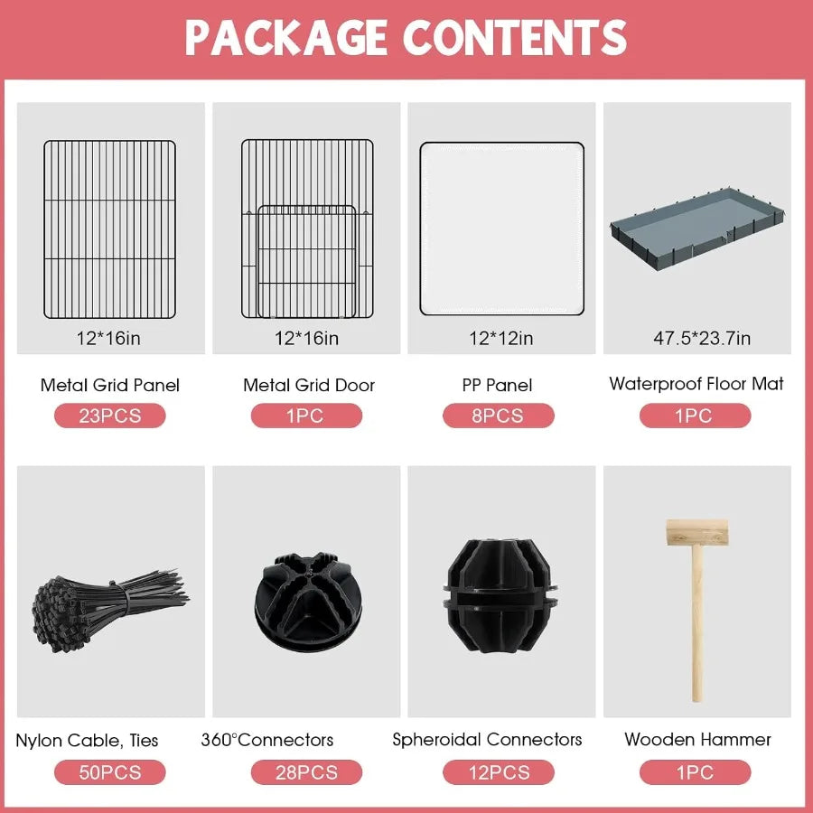 32 Panels Small Animal Playpen With Waterproof Mat Cage For Guinea Pigs And Rabbits