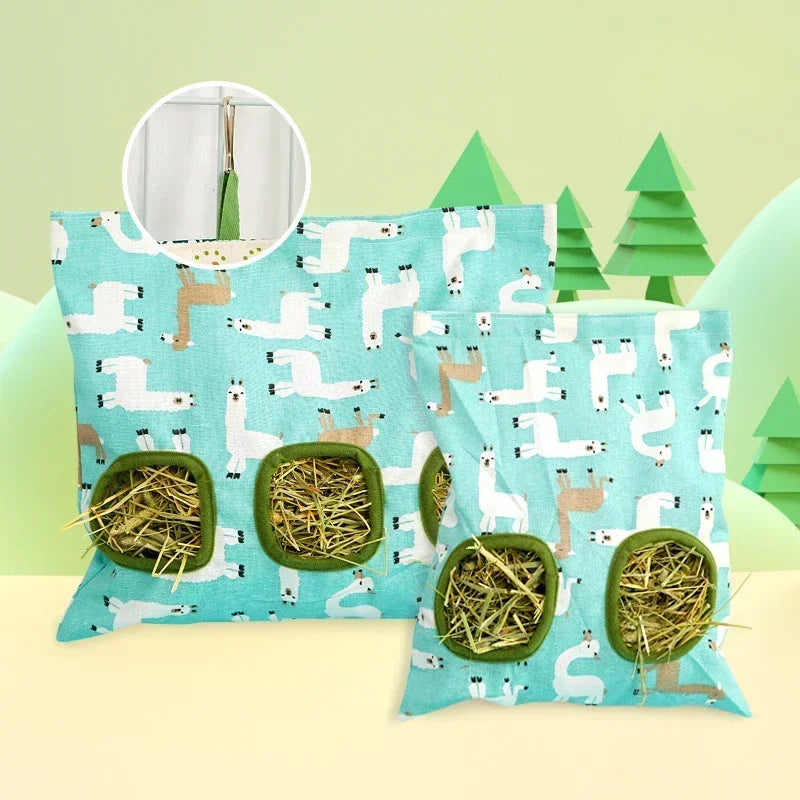 Hanging Hay Bag for Guinea Pigs and Small Animals Triple Hole Feeding Dispensers