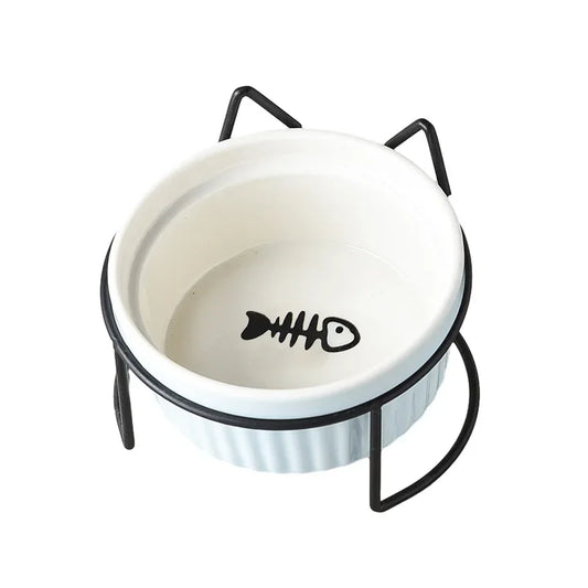 Ceramic Tilt Bowl Elevated Pet Feeder With Bracket For Cats And Dogs