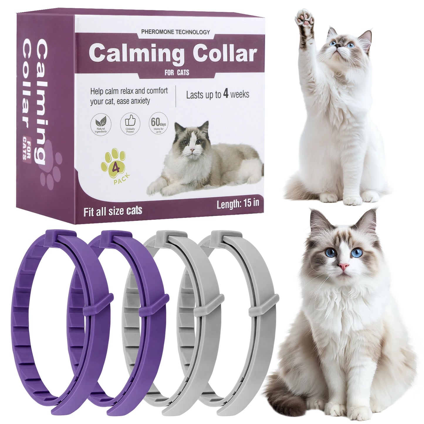 Shunmaii Cat Calming Collar 4 Pack Pheromone Collar Anti Anxiety for Aggression Relief