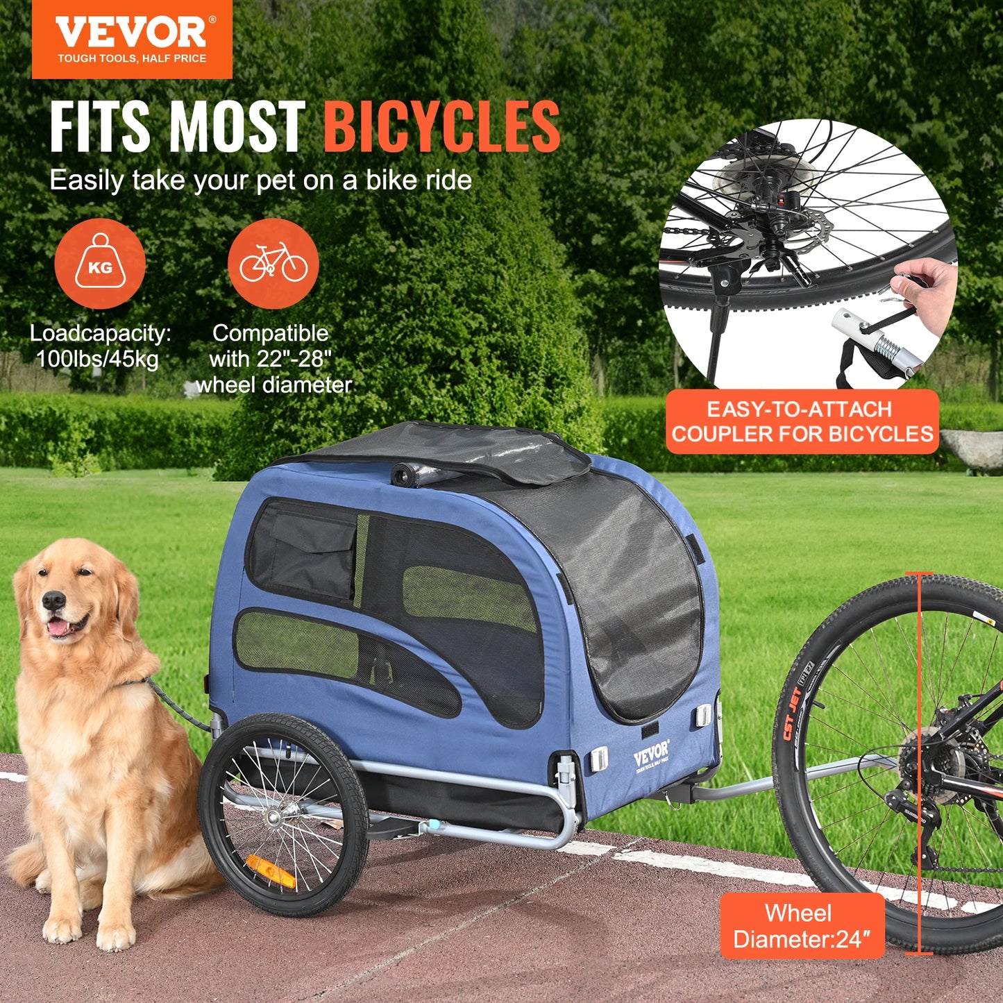 PremiumQuality Durable Universal Dog Bicycle Trailer Carrier With Reflectors Coupler