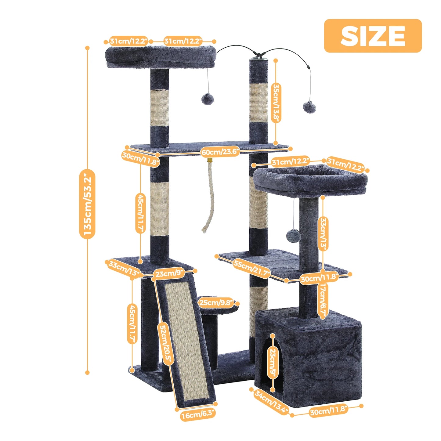 PAWZ Road Multi Level Cat Tree Tower With Sisal Scratching Posts And Soft Top Perch Large Cat Condo