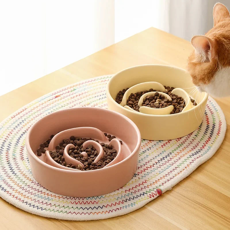 Ceramic Slow Feed Bowl for Cats and Dogs