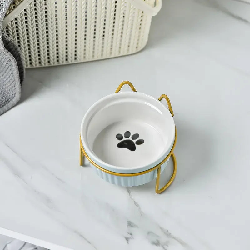 Ceramic Tilt Bowl Elevated Pet Feeder With Bracket For Cats And Dogs