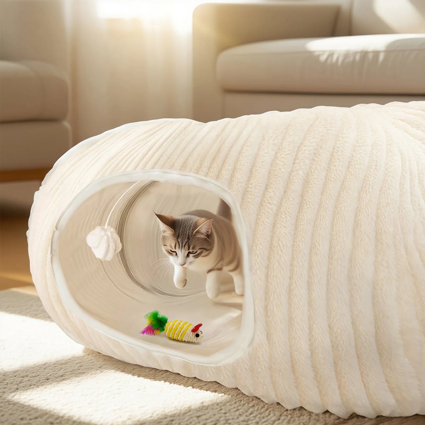 PETRAVELCN Premium Cat Tunnel Bed With Toys 2 In 1