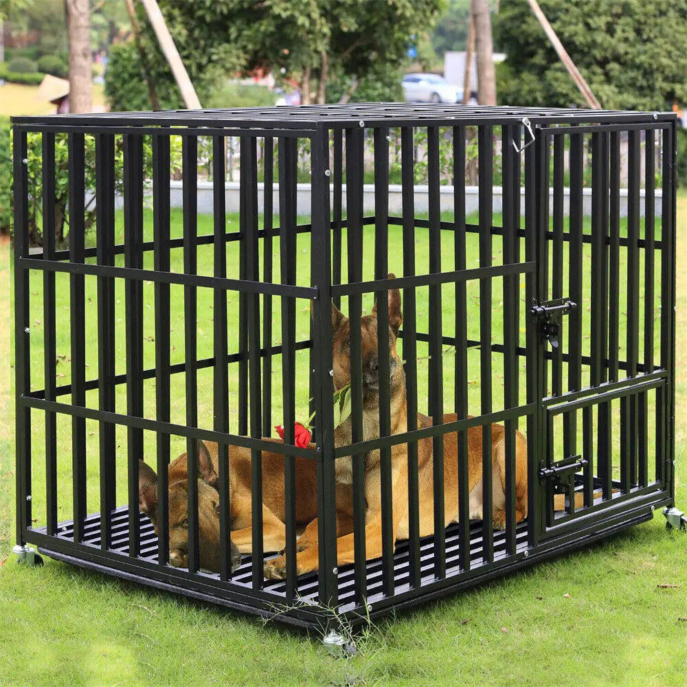 BINGOPAW Heavy Duty Dog Crate With Four Lockable Wheels Three Doors Removable Tray