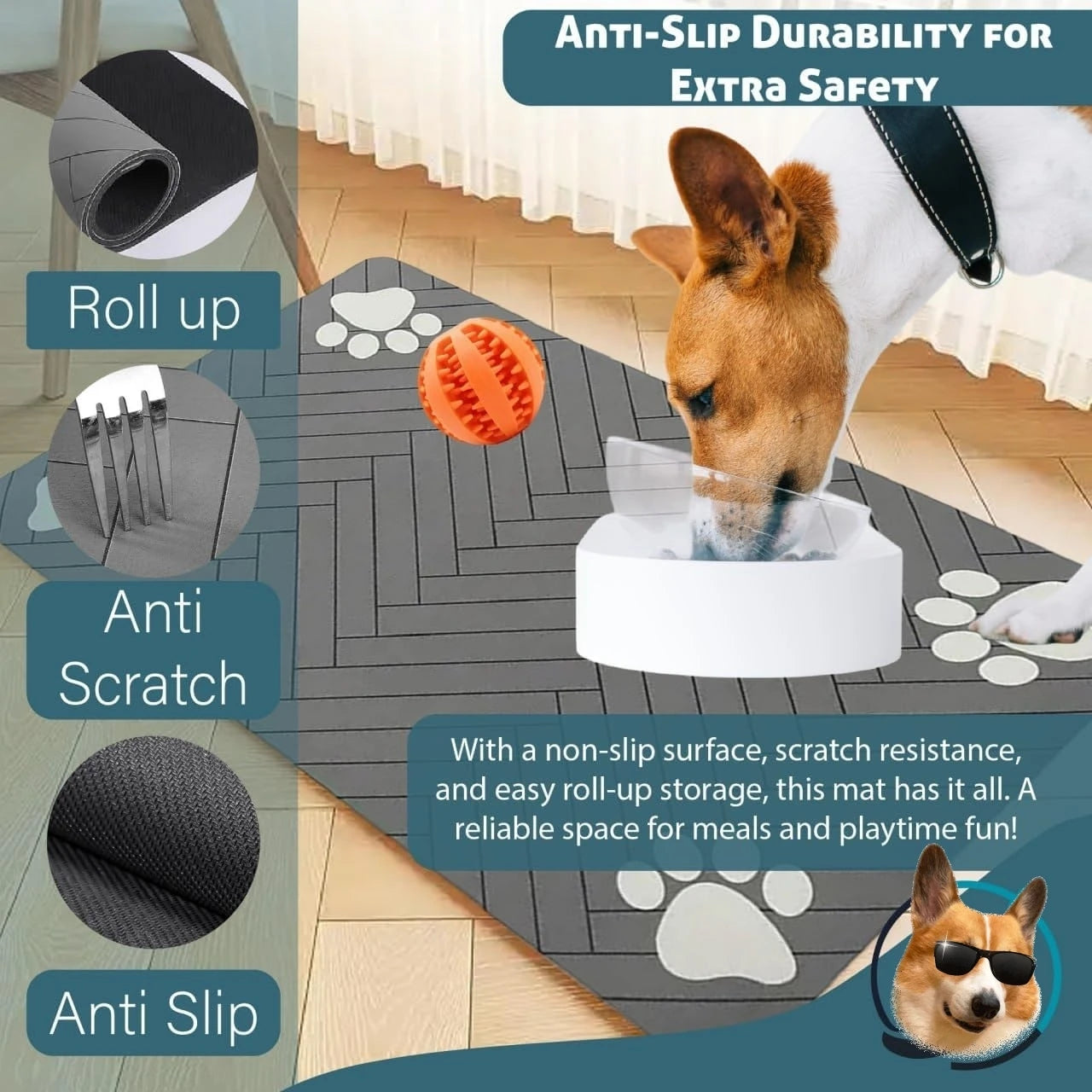 Absorbent Pet Feeding Mat With Waterproof Backing For Food And Water Bowls