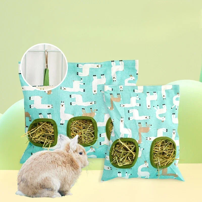 Hanging Hay Bag for Guinea Pigs and Small Animals Triple Hole Feeding Dispensers