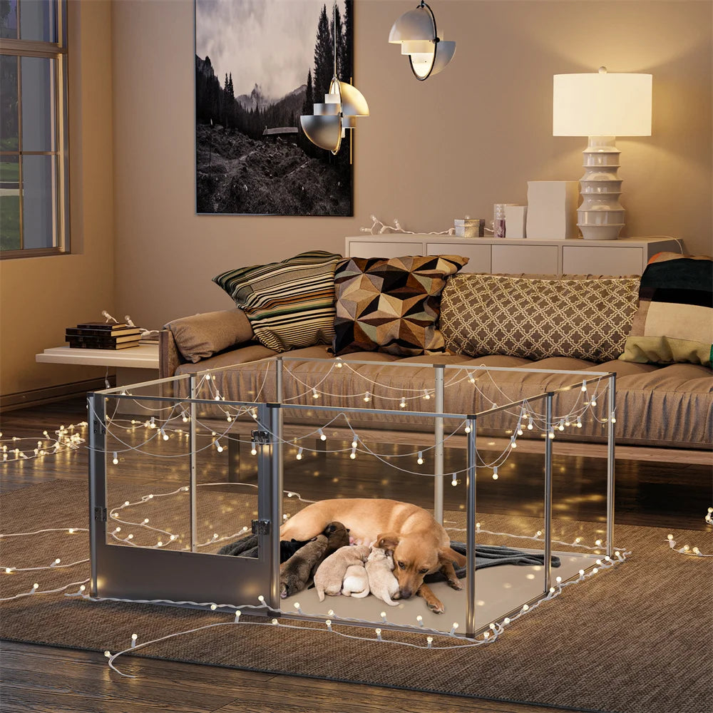 Borwart Extra Large Dog Playpen Acrylic Enclosure Waterproof Pad