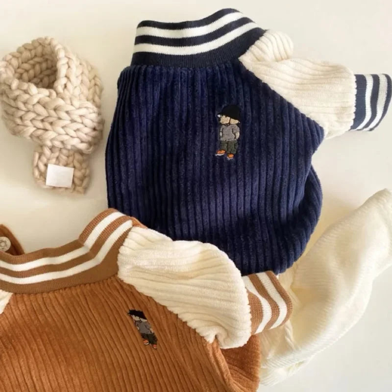 Embroidered Pet Baseball Jacket For Dogs And Cats Corduroy