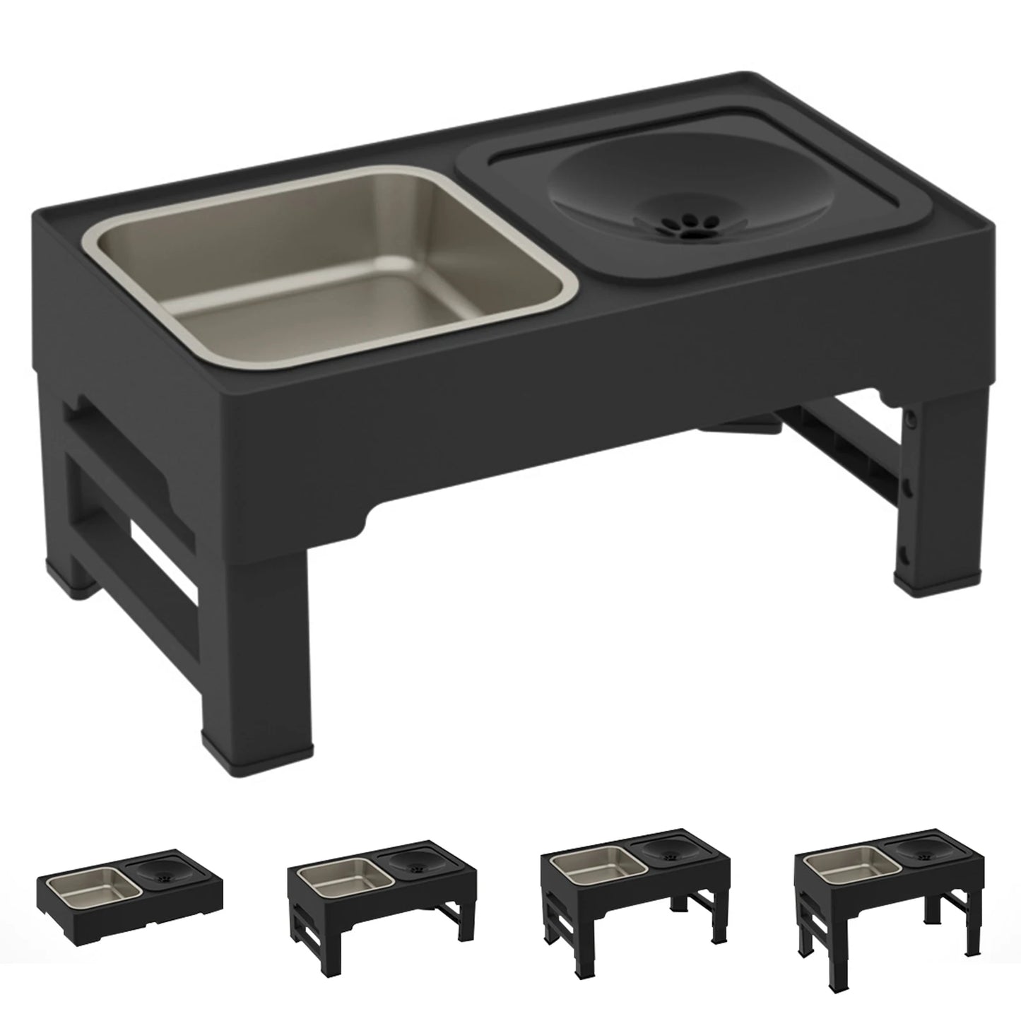 Twister.CK Elevated Slow Feeder Dog Bowl Stand 4-Height Stainless Bowls