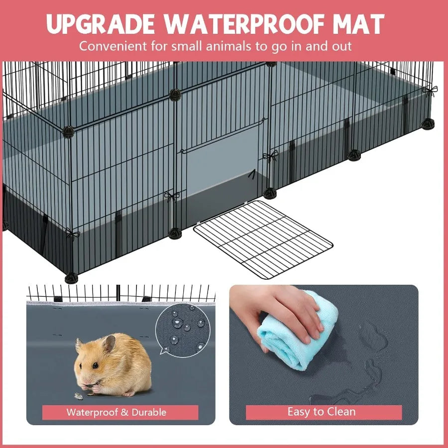32 Panels Small Animal Playpen With Waterproof Mat Cage For Guinea Pigs And Rabbits