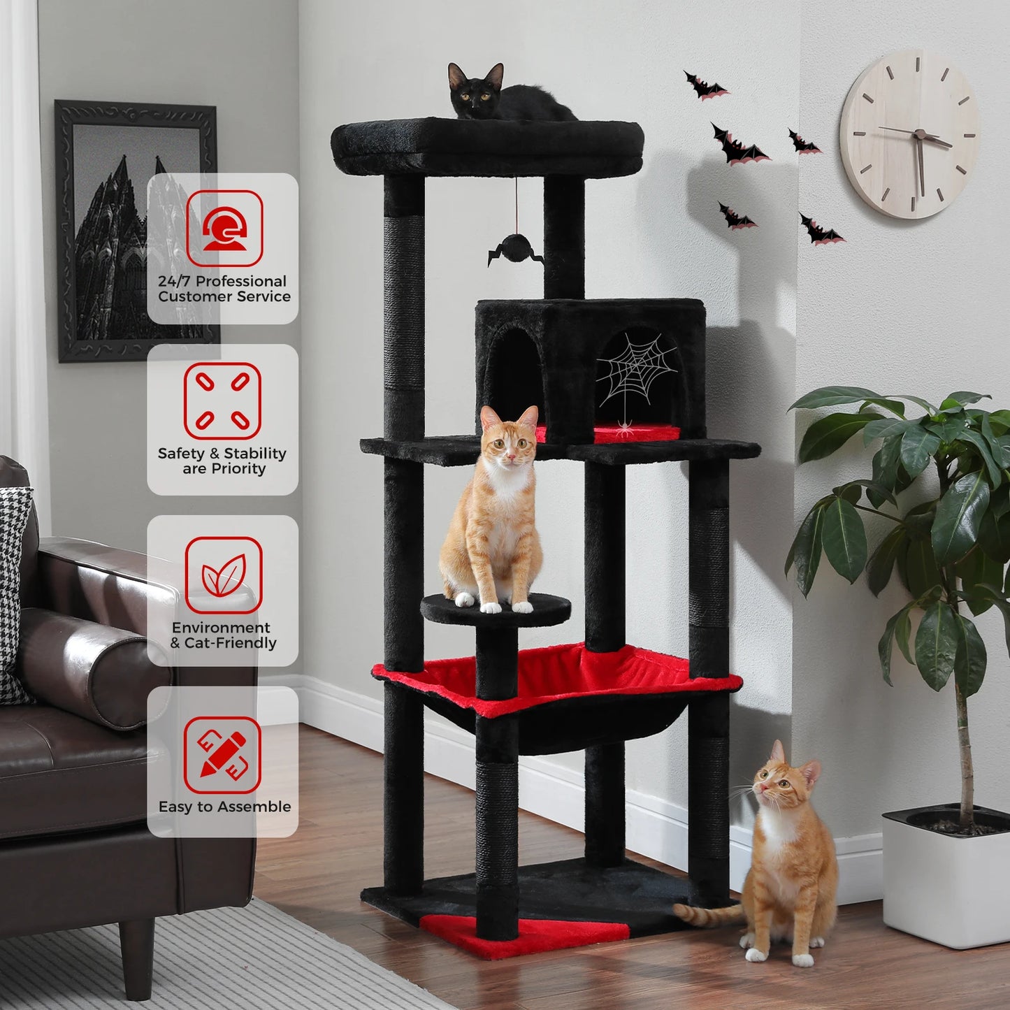 PAWZ Road Gothic Cat Tree Indoor Tower With UltraDurableSisalHammockWithWideBase