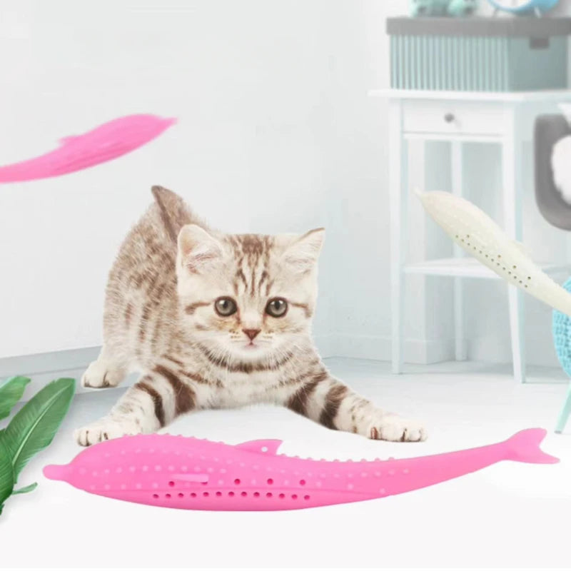 Fish-Shaped Silicone Cat Teeth Brushing Toy Non-Toxic Chew Interactive Experience