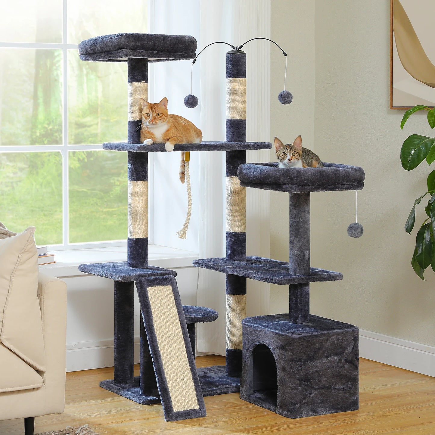 PAWZ Road Multi Level Cat Tree Tower With Sisal Scratching Posts And Soft Top Perch Large Cat Condo