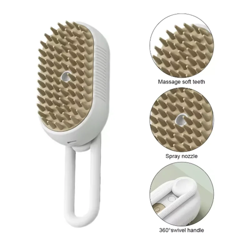 Cat Dog Pet Massage Brush With Steam Spray Folding Rotatable