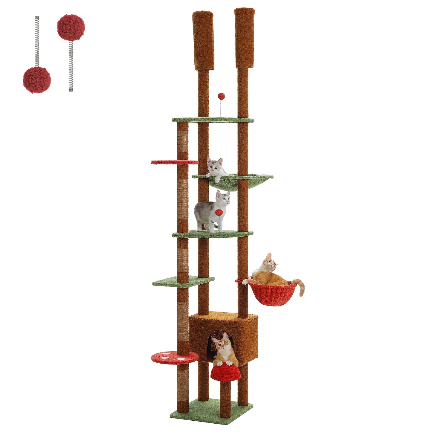 PAWZ Road Height Adjustable Wooden Cat Tree With Hammock And Sisal Scratching Posts Indoor