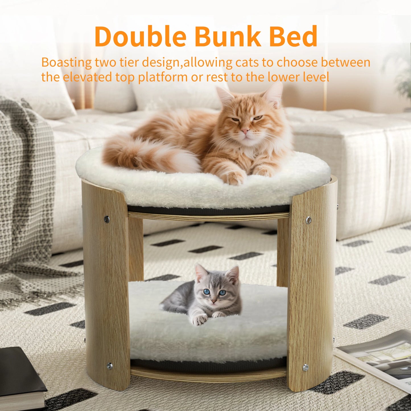 BINGOPAWCN Elevated CatBed TwoTier CatTree Indoors BambooFrame PlushMat Durable Design