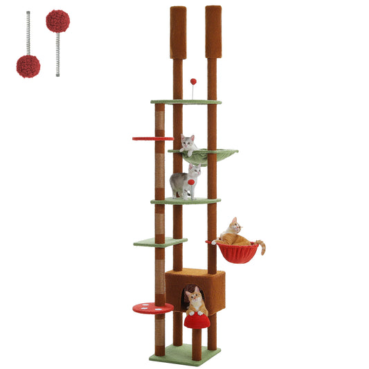 PETEPELACN Cat Tree Floor To Ceiling Tower With Adjustable Height, Condo, Hammock, Scratching Post